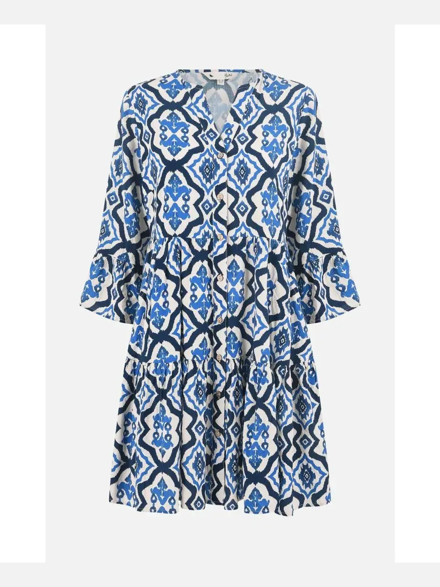 Туника с принтом и рукавом 3/4, модель Ikat Print Yumi — изображение 7 из 8, синий