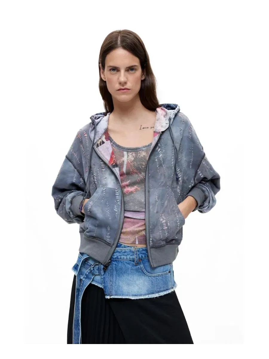 Женский свитшот-худи с принтом, двусторонний Desigual — серый