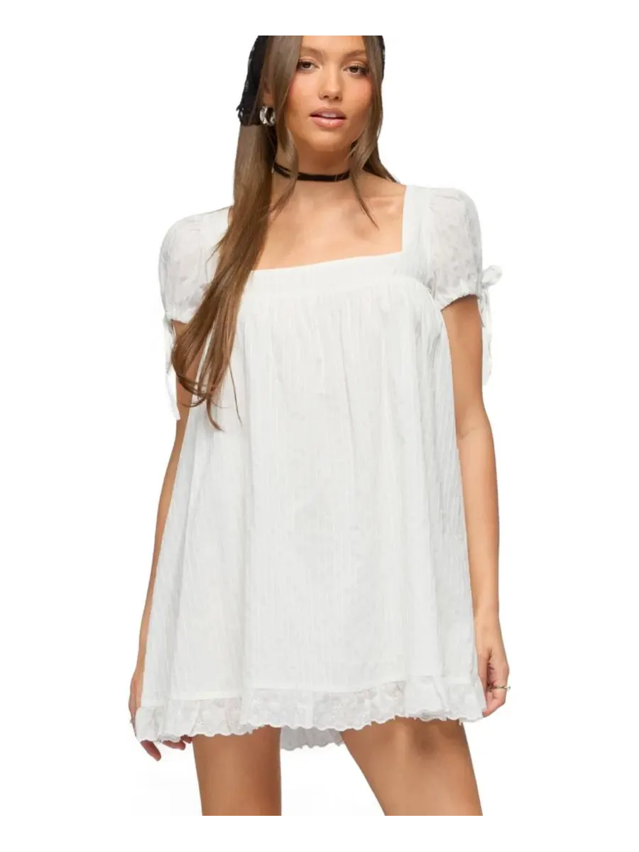 Женское хлопковое мини-платье с коротким рукавом Sepid Striped Cotton Mini Dress Edikted — изображение 1 из 5, бежевый