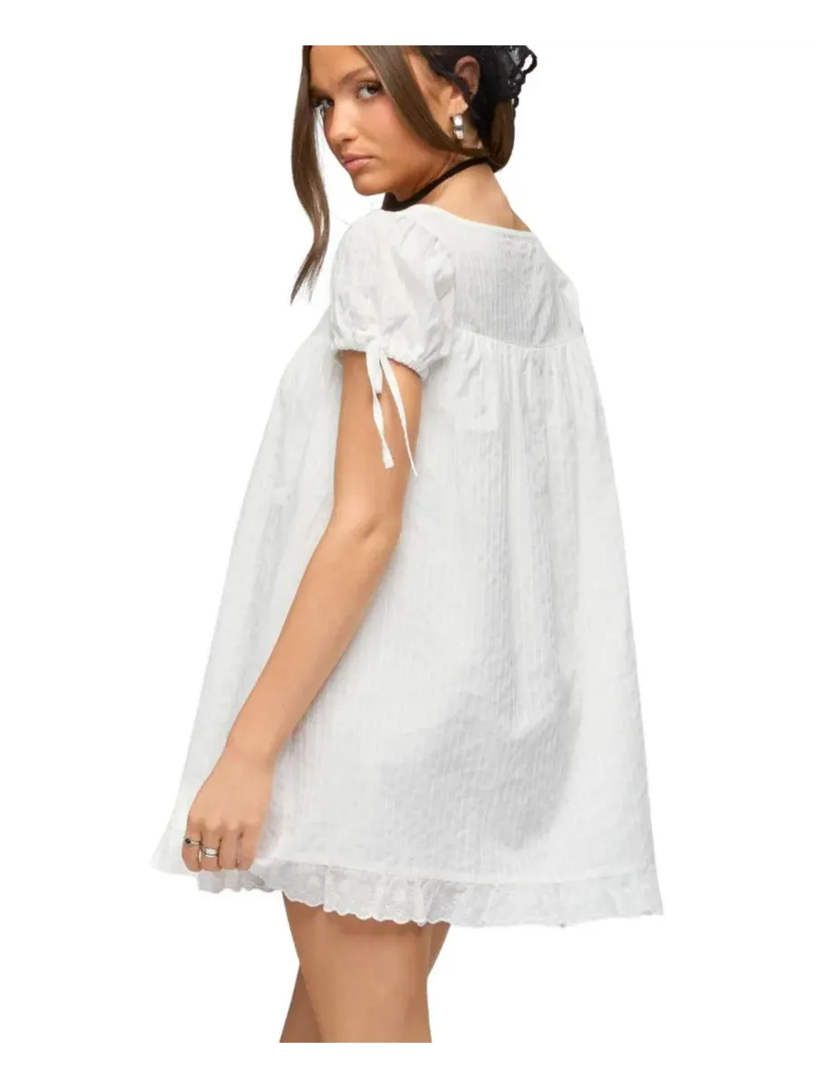 Женское хлопковое мини-платье с коротким рукавом Sepid Striped Cotton Mini Dress Edikted — изображение 2 из 5, бежевый
