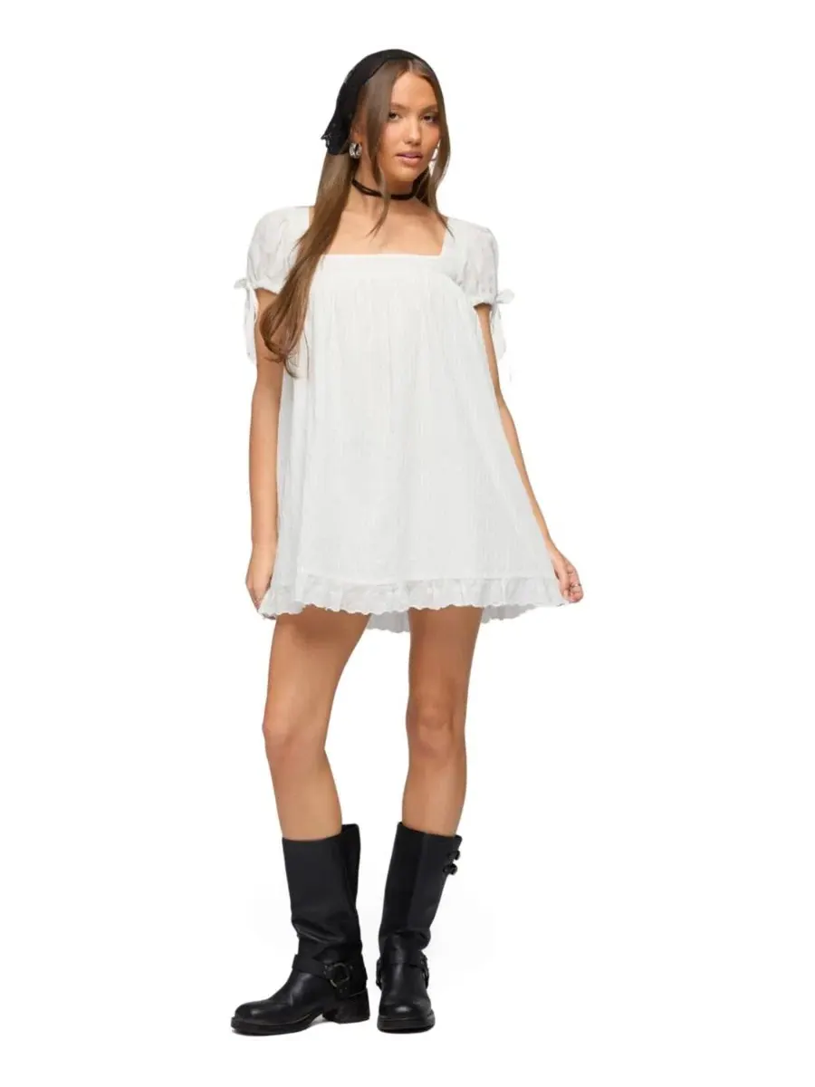 Женское хлопковое мини-платье с коротким рукавом Sepid Striped Cotton Mini Dress Edikted — изображение 3 из 5, бежевый