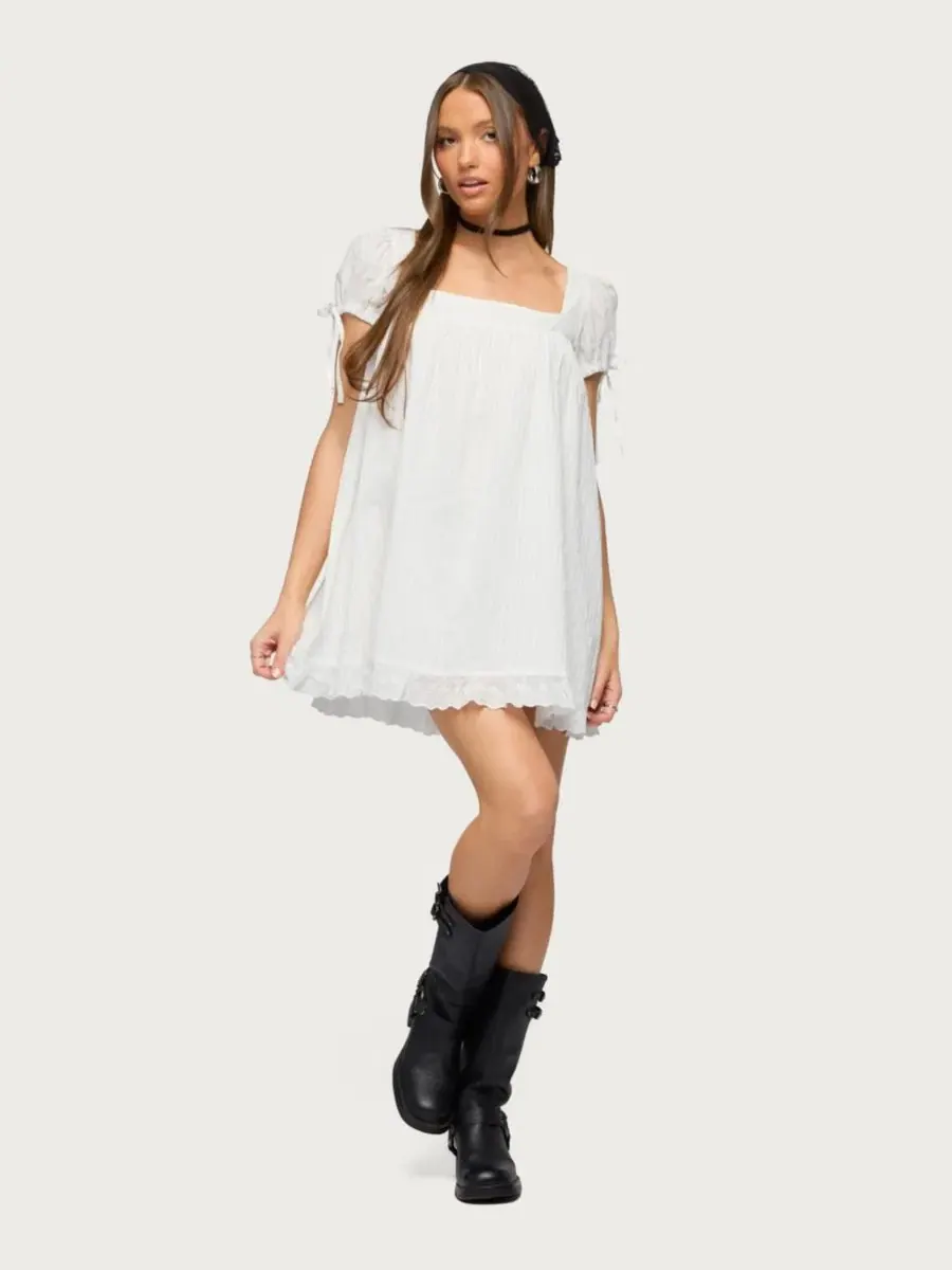 Женское хлопковое мини-платье с коротким рукавом Sepid Striped Cotton Mini Dress Edikted — изображение 5 из 5, бежевый