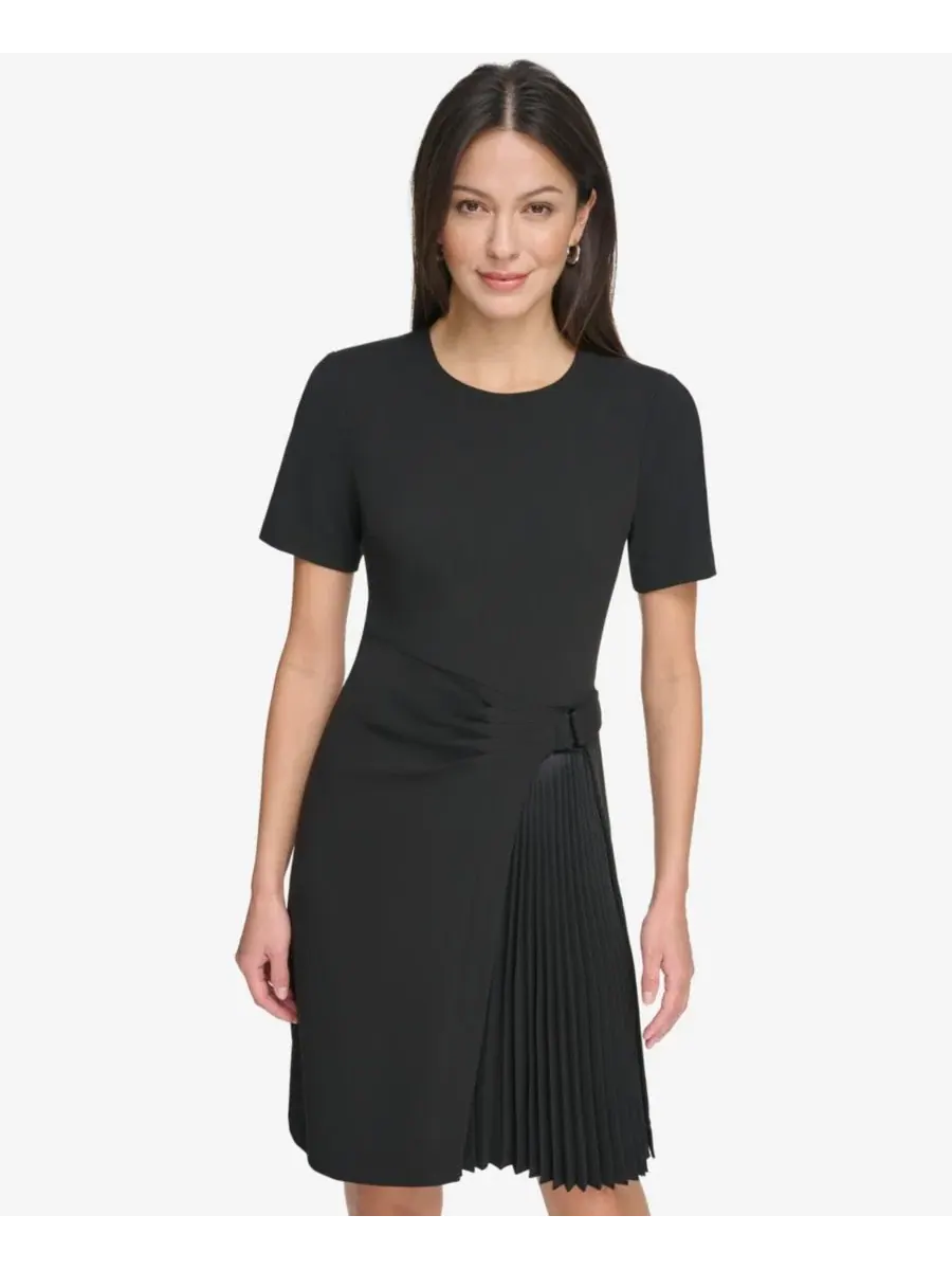 Платье-трапеция с асимметричной плиссированной юбкой DKNY — изображение 2 из 5, черный