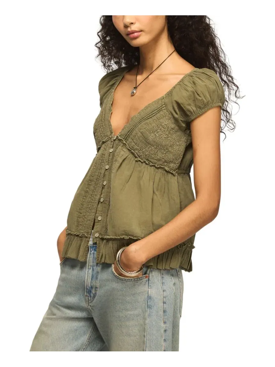 Топ-бабидолл с V-образным вырезом Lucky Brand — изображение 2 из 5, оливковый