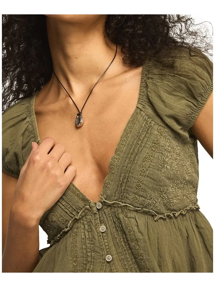Топ-бабидолл с V-образным вырезом Lucky Brand — изображение 4 из 5, оливковый