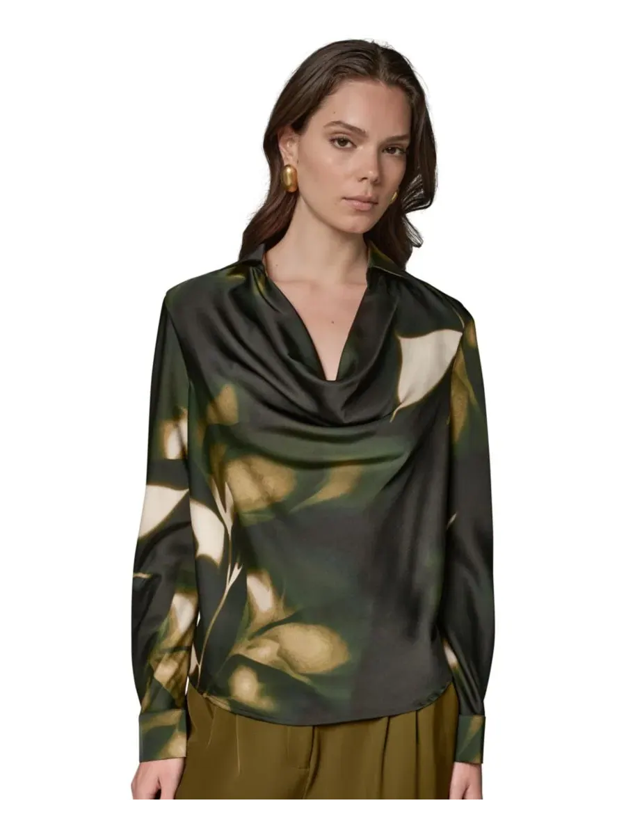 Блуза с принтом из атласного крепа с длинным рукавом Donna Karan New York — мульти