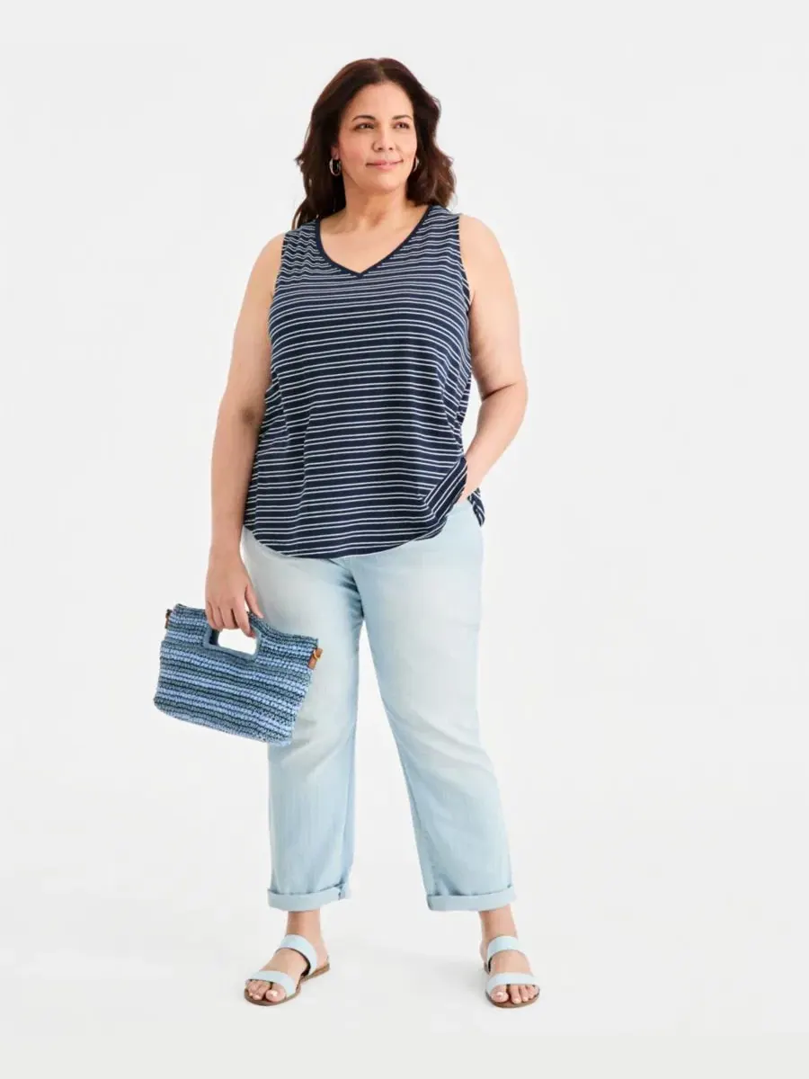 Майка-топ с V-образным вырезом, с принтом Style & Co — изображение 2 из 4, синий
