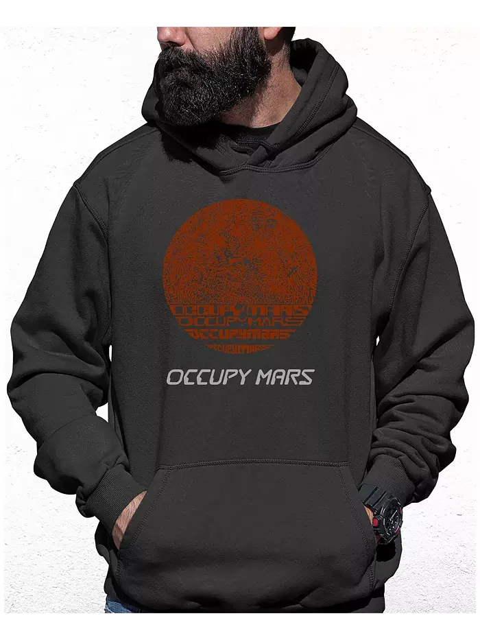Мужской худи с принтом "Occupy Mars" LA Pop Art — изображение 1 из 2, серый