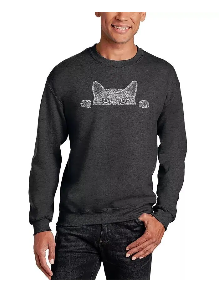 Мужская толстовка с круглым вырезом Peeking Cat Word Art LA Pop Art — изображение 1 из 2, серый