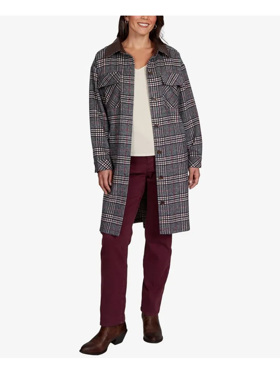 Рубашка-жакет с принтом в клетку, модель Petite Brushed Plaid Mid-Length Shirt Jacket Ruby Rd. — мульти