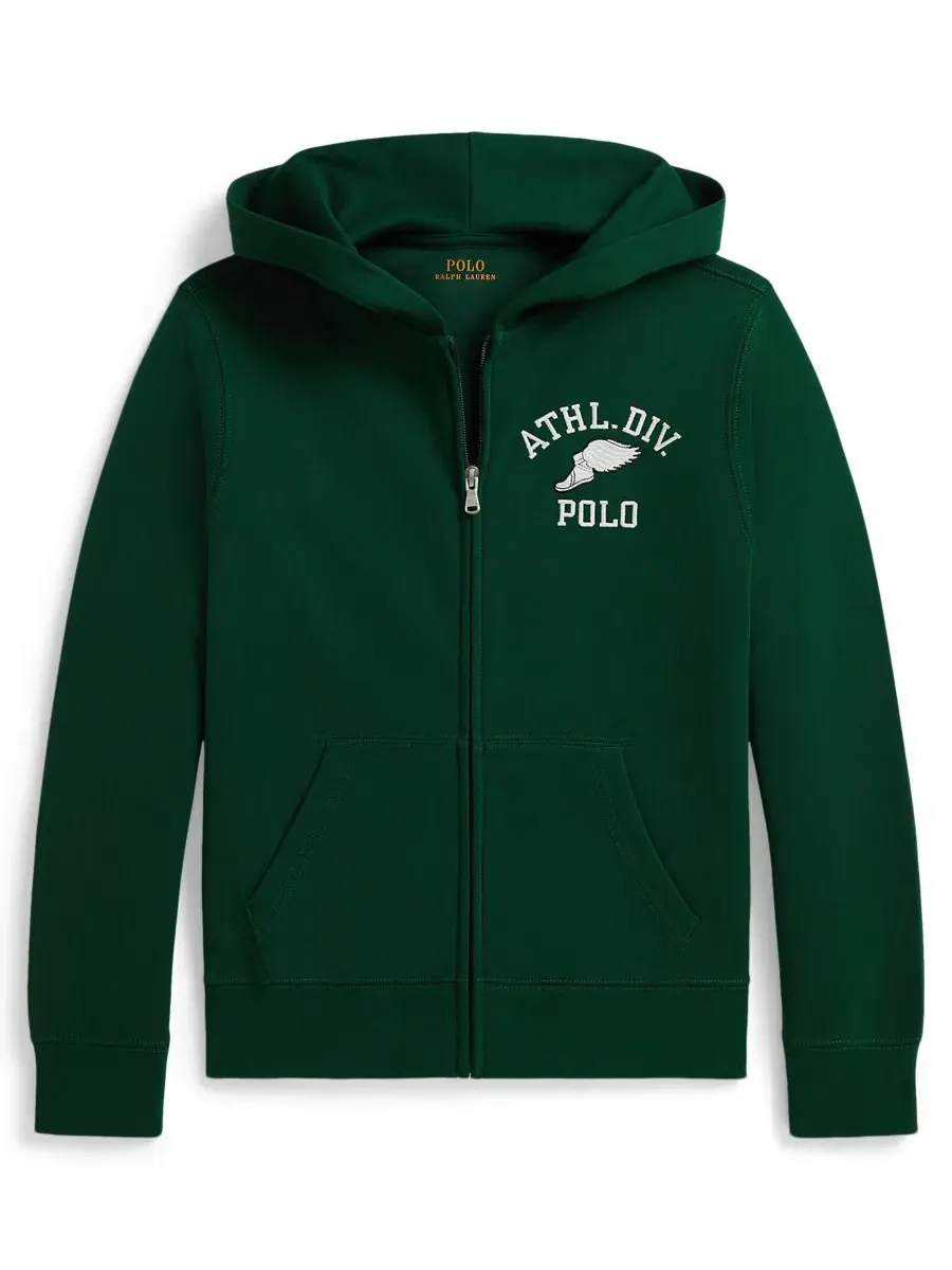 Детский худи с молнией, логотип Polo Ralph Lauren — изображение 1 из 4, зеленый