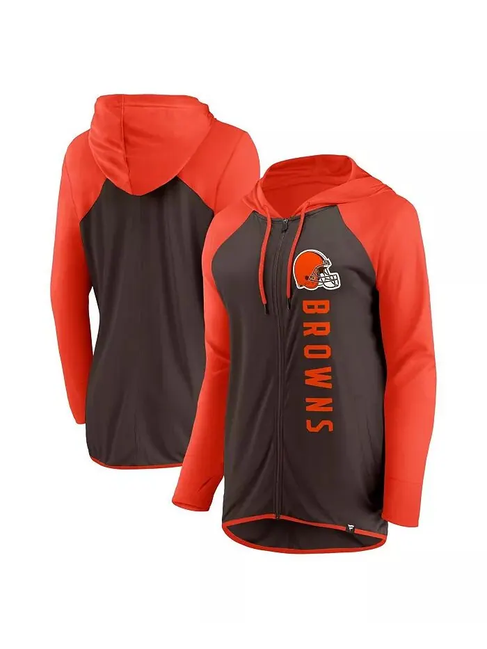 Женская коричневая, оранжевая толстовка с капюшоном Cleveland Browns Forever Fan Full-Zip Fanatics — изображение 1 из 3