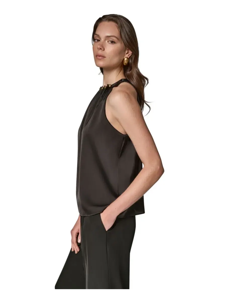 Топ без рукавов с круглым вырезом Donna Karan New York — изображение 3 из 8, черный