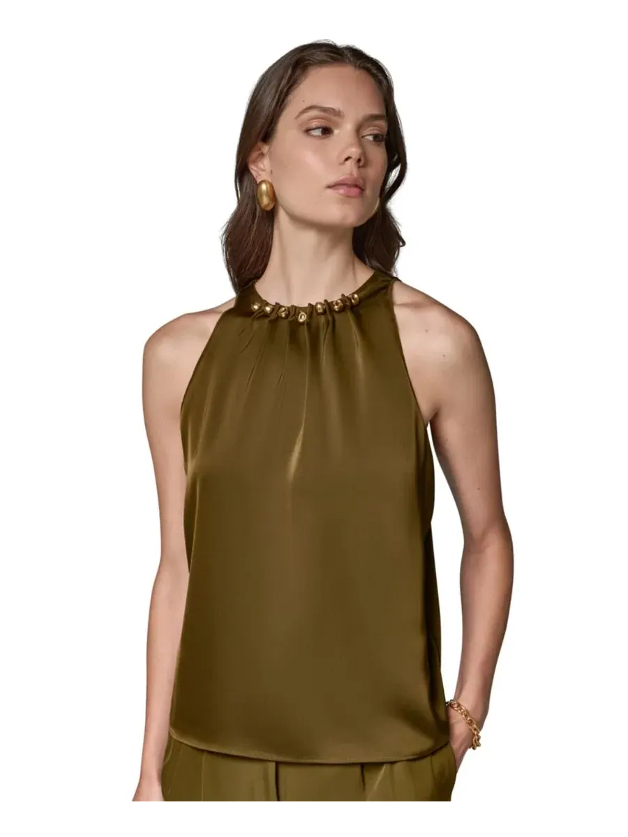 Топ без рукавов с круглым вырезом Donna Karan New York — изображение 1 из 9, оливковый