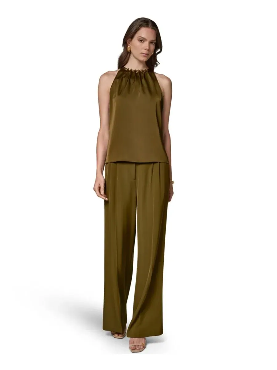 Топ без рукавов с круглым вырезом Donna Karan New York — изображение 2 из 9, оливковый