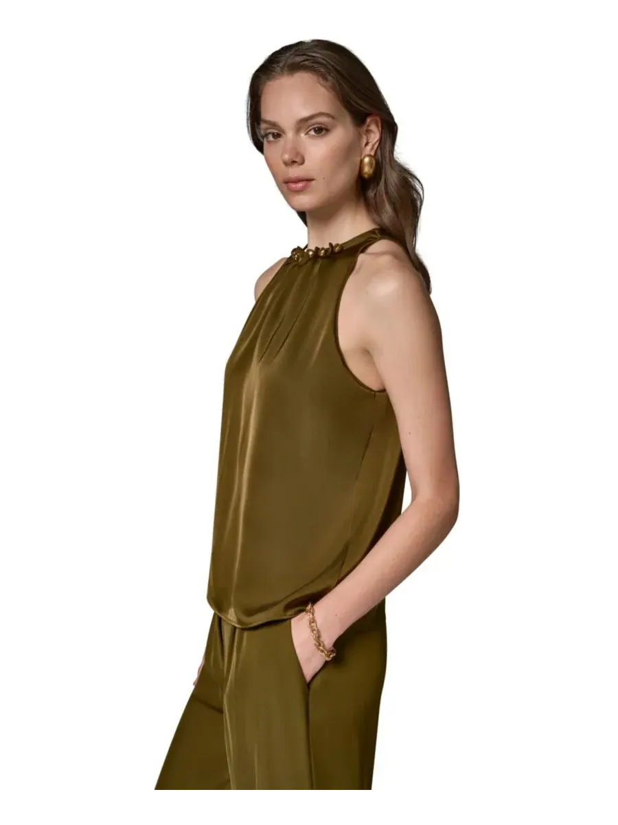 Топ без рукавов с круглым вырезом Donna Karan New York — изображение 3 из 9, оливковый
