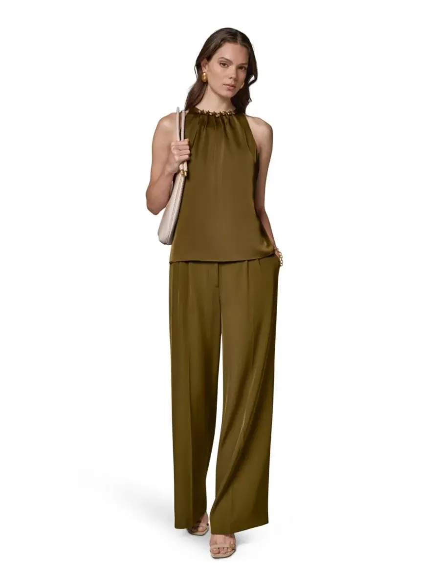 Топ без рукавов с круглым вырезом Donna Karan New York — изображение 7 из 9, оливковый