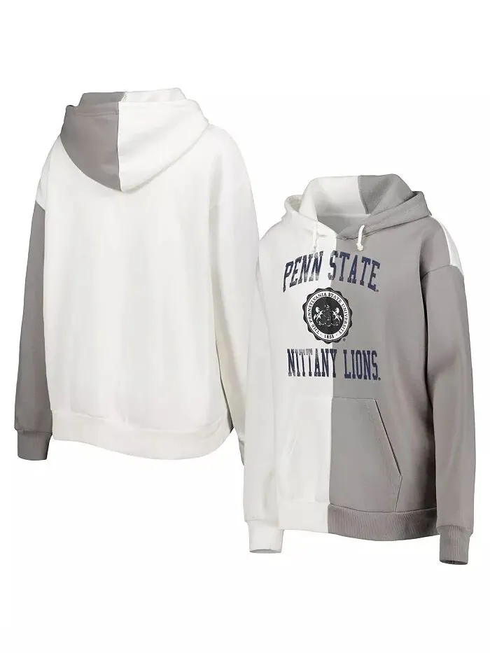 Женская серо-белая толстовка с капюшоном Penn State Nittany Lions Split Gameday Couture