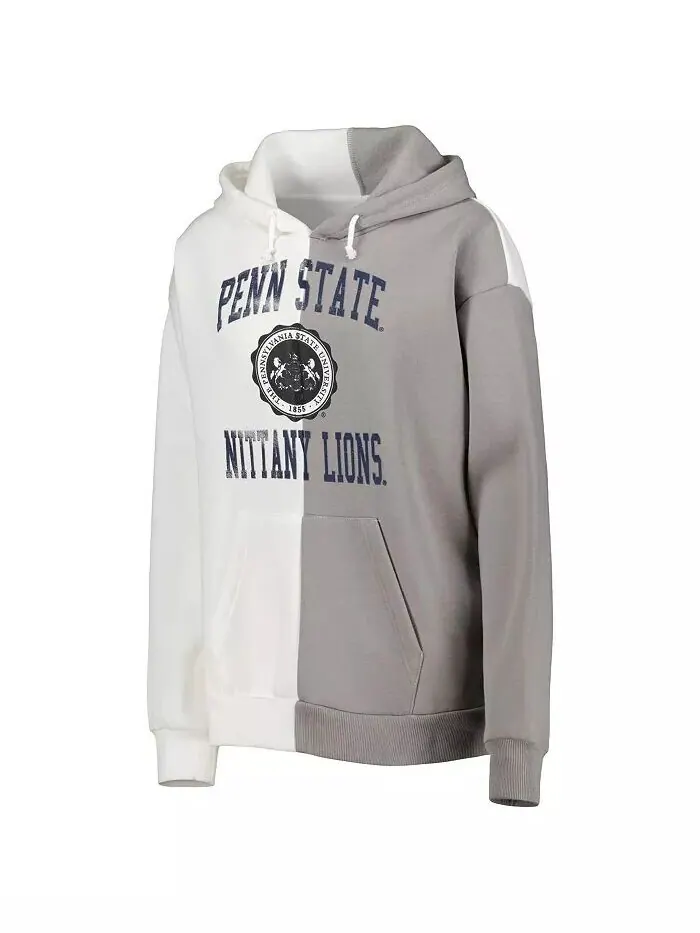 Женский серо-белый пуловер с капюшоном Penn State Nittany Lions с разрезом Gameday Couture — изображение 2 из 2, серый белый