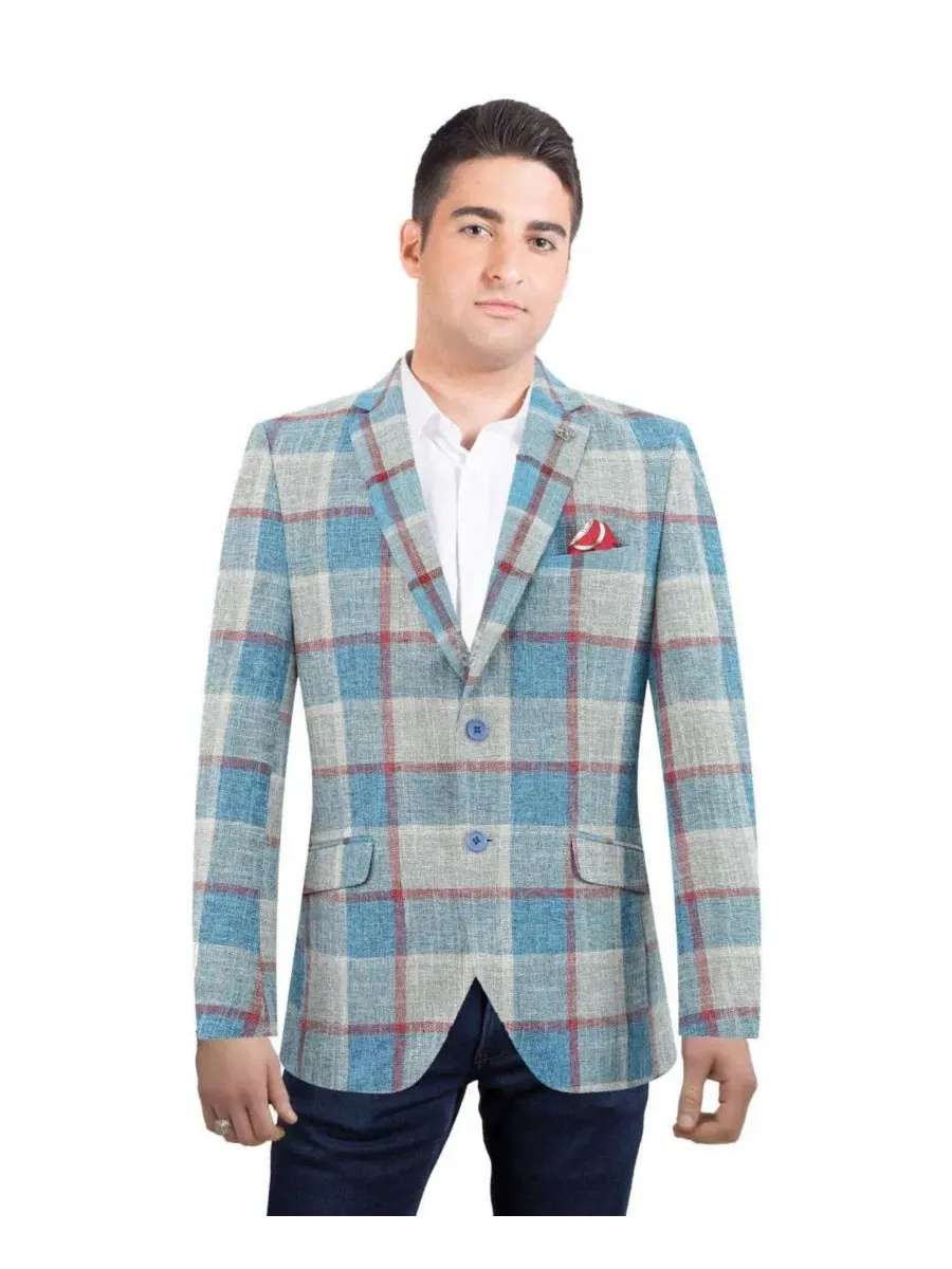Мужской пиджак спортивный с крупной клеткой, Slim Fit Elie Balleh — синий