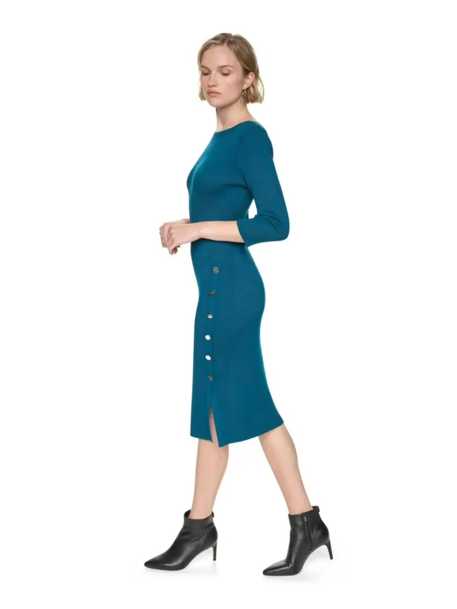 Платье миди с лодочкой и ребристым трикотажем, 3/4 рукав DKNY — изображение 4 из 6, кипарис