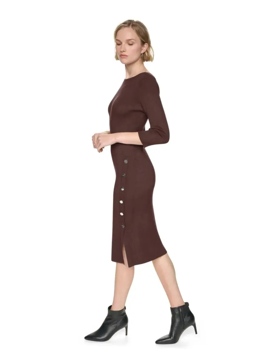 Платье миди с лодочкой и ребристым трикотажем, 3/4 рукав DKNY — изображение 4 из 6, сливовый