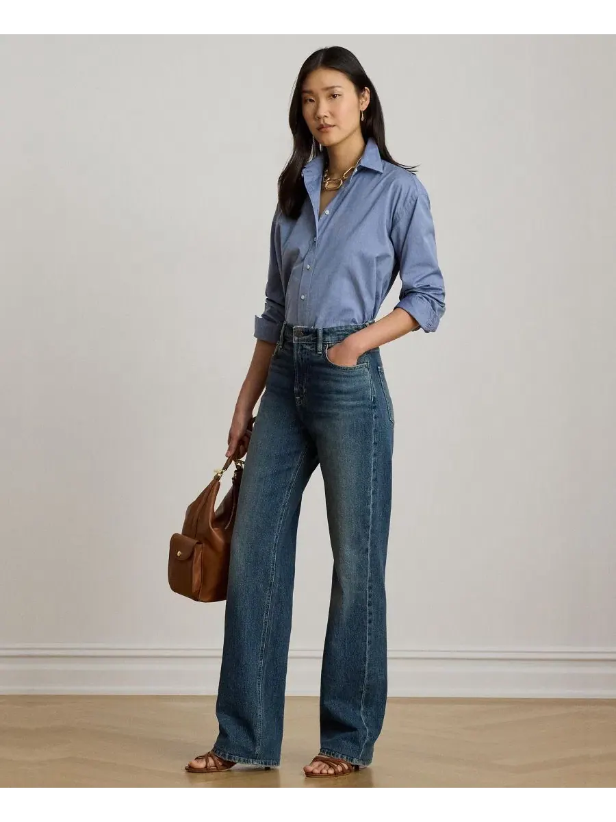 Оверсайз рубашка с пуговицами, модель Oversized Button Placket Shirt Lauren Ralph Lauren — изображение 3 из 7, синий
