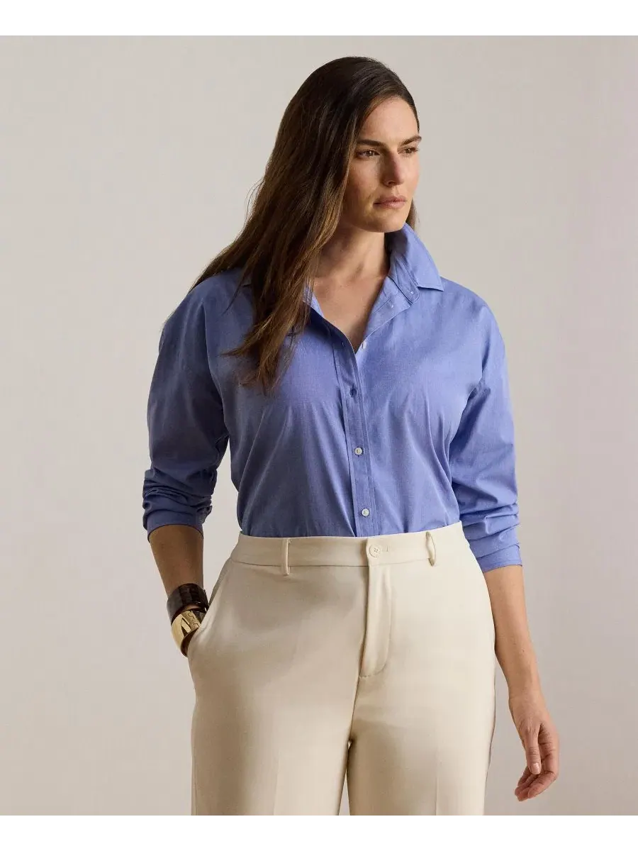Оверсайз рубашка с пуговицами, модель Oversized Button Placket Shirt Lauren Ralph Lauren — изображение 4 из 7, синий