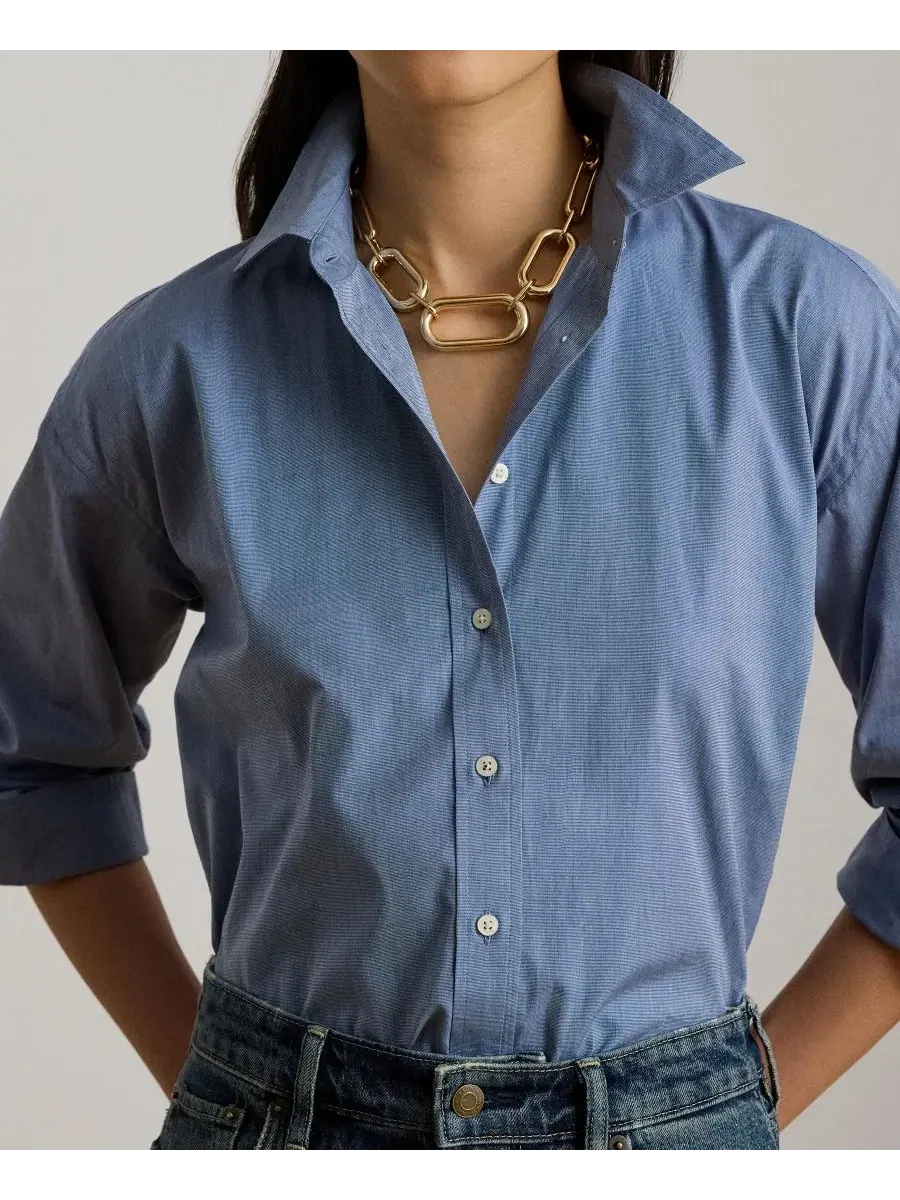 Оверсайз рубашка с пуговицами, модель Oversized Button Placket Shirt Lauren Ralph Lauren — изображение 5 из 7, синий