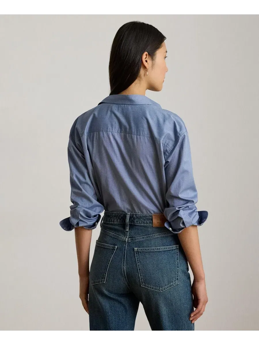 Оверсайз рубашка с пуговицами, модель Oversized Button Placket Shirt Lauren Ralph Lauren — изображение 6 из 7, синий