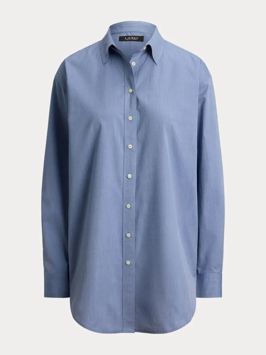 Оверсайз рубашка с пуговицами, модель Oversized Button Placket Shirt Lauren Ralph Lauren — изображение 7 из 7, синий
