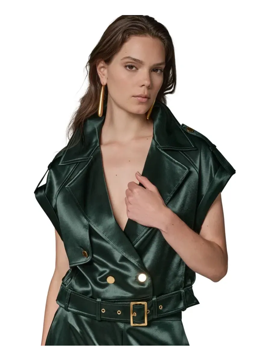 Жилет с поясом Luxe Drape Satin Donna Karan New York — черный