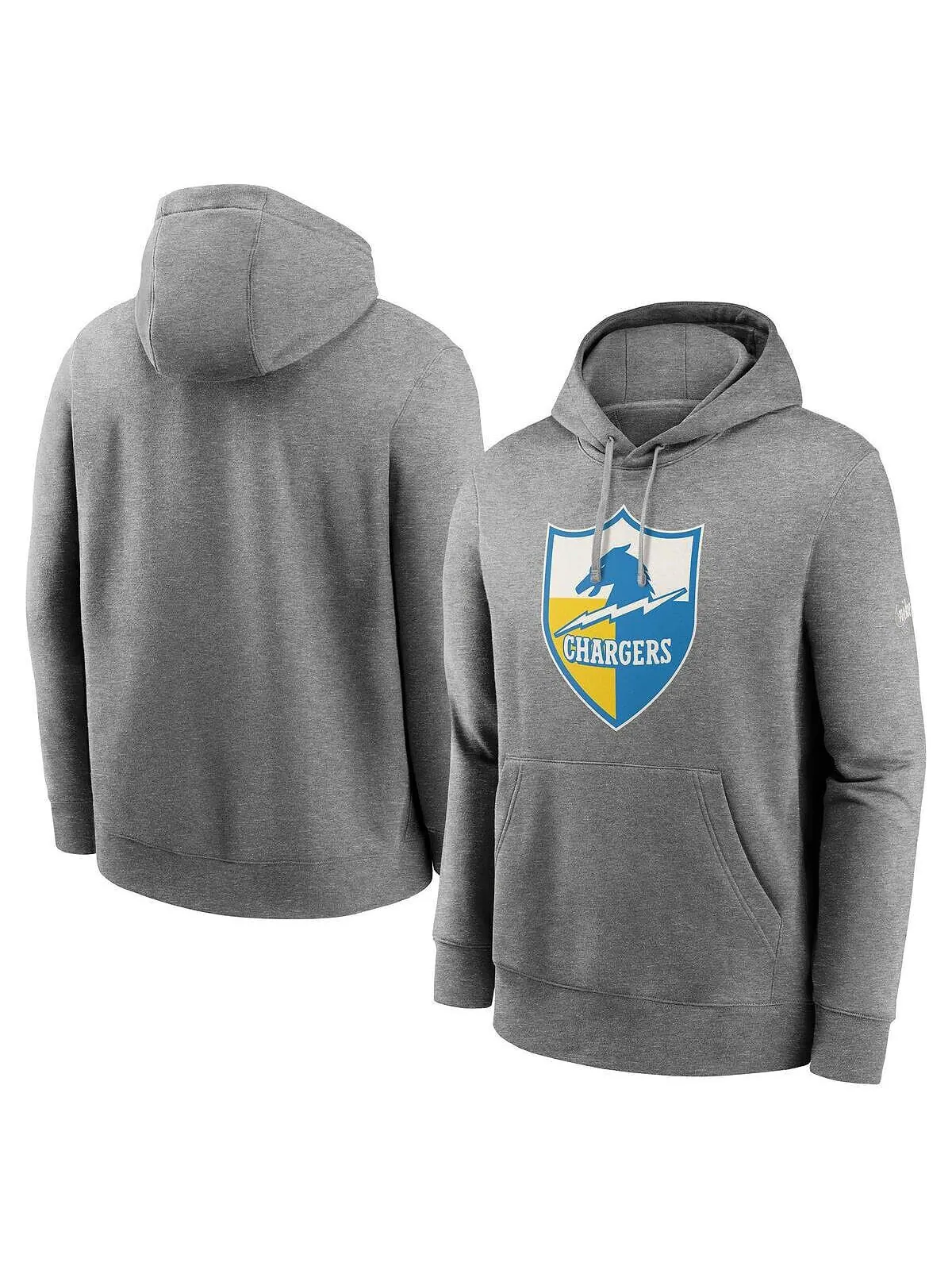Мужской флисовый пуловер с капюшоном Los Angeles Chargers Rewind Club серого цвета Nike — изображение 1 из 2, серый