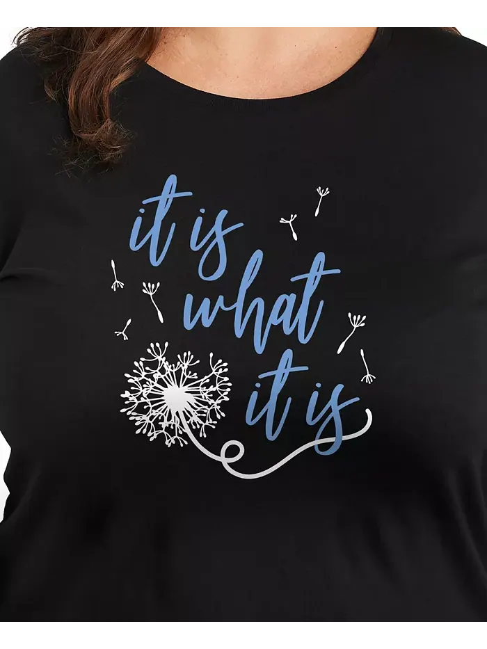 Модная футболка с принтом "It Is What It Is" для полных женщин Hybrid Apparel — изображение 3 из 3, черный