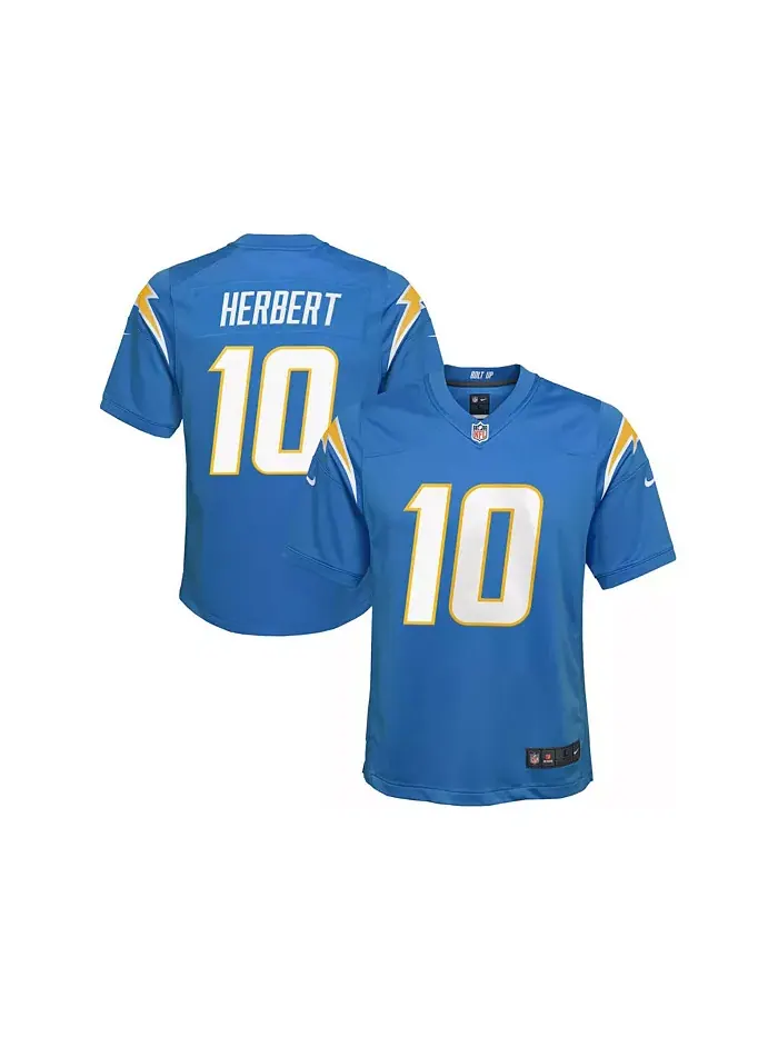 Футболка игровая Los Angeles Chargers Justin Herbert для подростков Nike — изображение 1 из 1, светлый синий