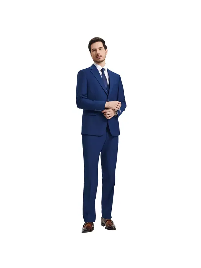 Костюм Big & Tall Hybrid-Fit из 3 предметов: пиджак, жилет и брюки с вырезом лацкана Stacy Adams — изображение 4 из 5, синий
