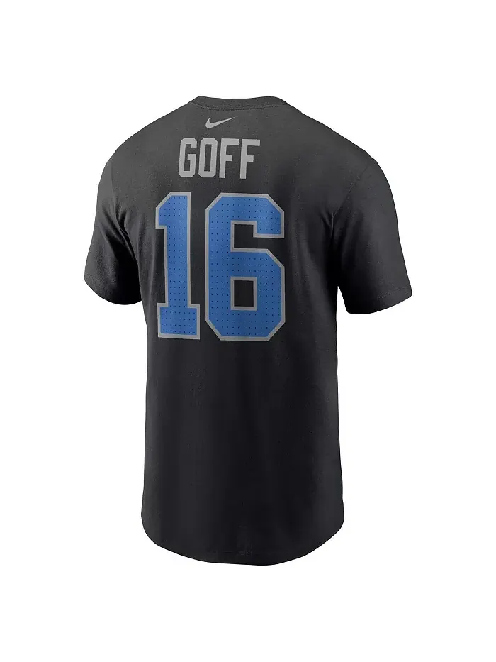 Мужская футболка Jared Goff Detroit Lions с именем и номером — изображение 2 из 3, черный