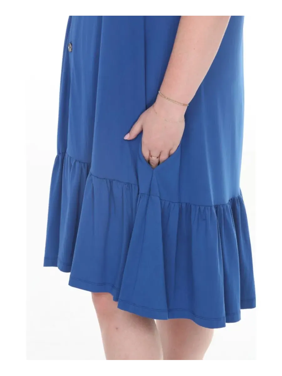 Платье-трапеция Plus Size Button-Front Tiered Swing Dress с рукавом-фонариком White Mark — изображение 4 из 5, синий