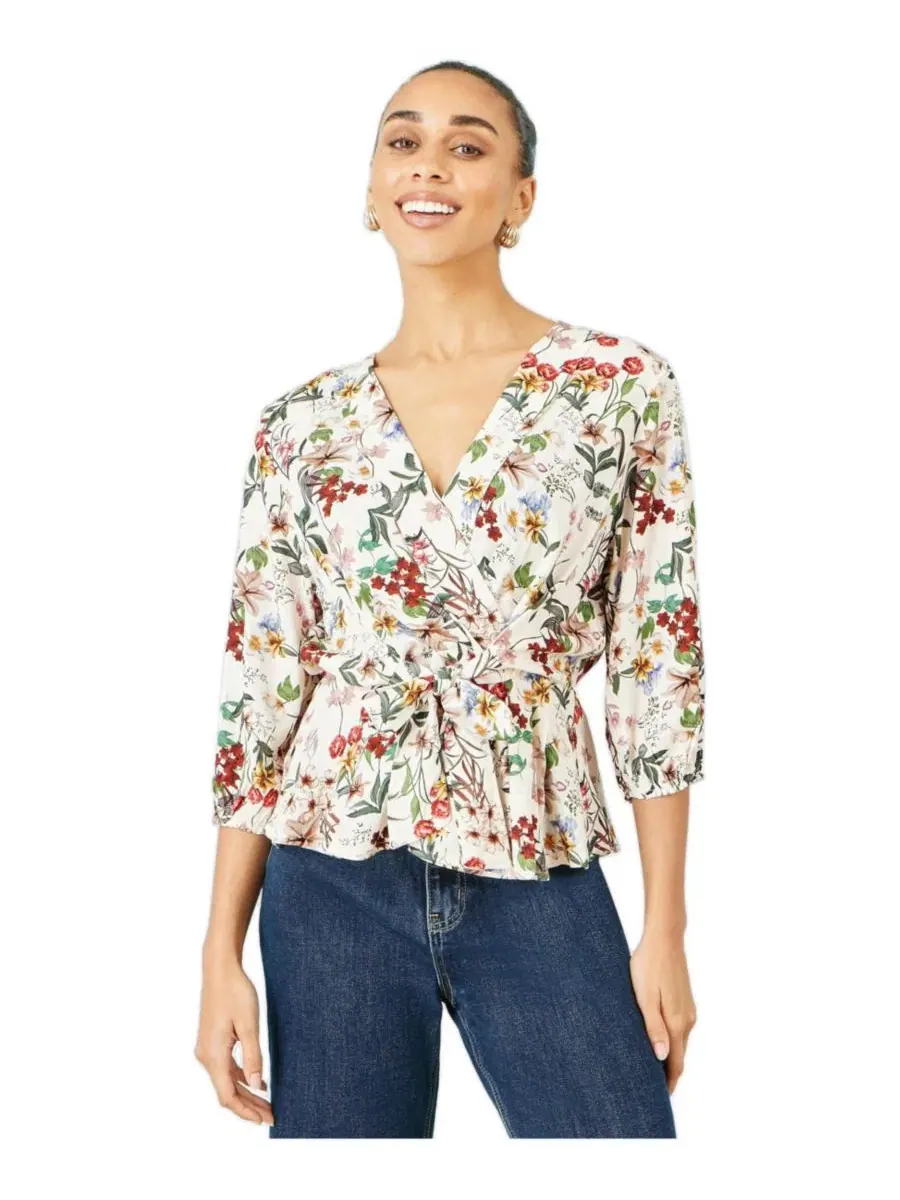 Блуза-обертка с принтом, модель Botanical Print Yumi — белый