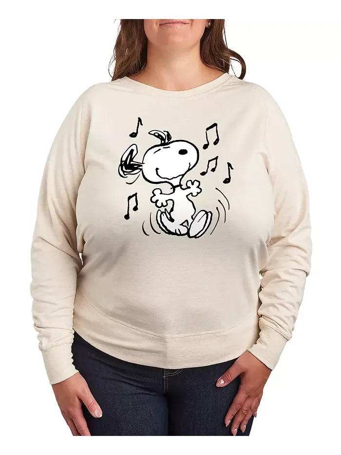 Футболка-пуловер с принтом Peanuts Snoopy Dance больших размеров Hybrid Apparel — изображение 1 из 3, бежевый/хаки