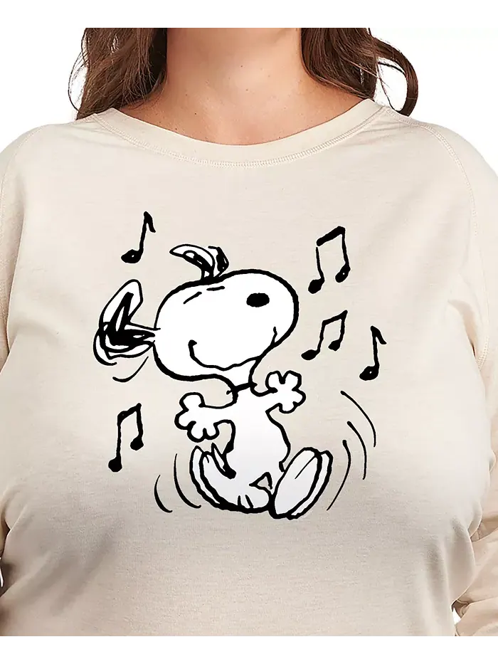 Футболка-пуловер с принтом Peanuts Snoopy Dance больших размеров Hybrid Apparel — изображение 3 из 3, бежевый/хаки