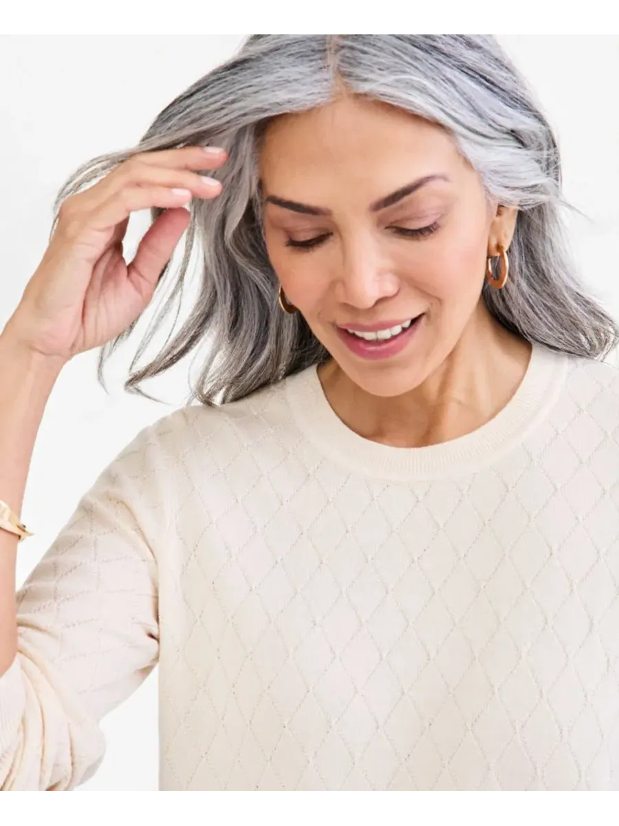 Свитер с длинным рукавом и закругленным низом Style & Co — изображение 2 из 3, коричневый