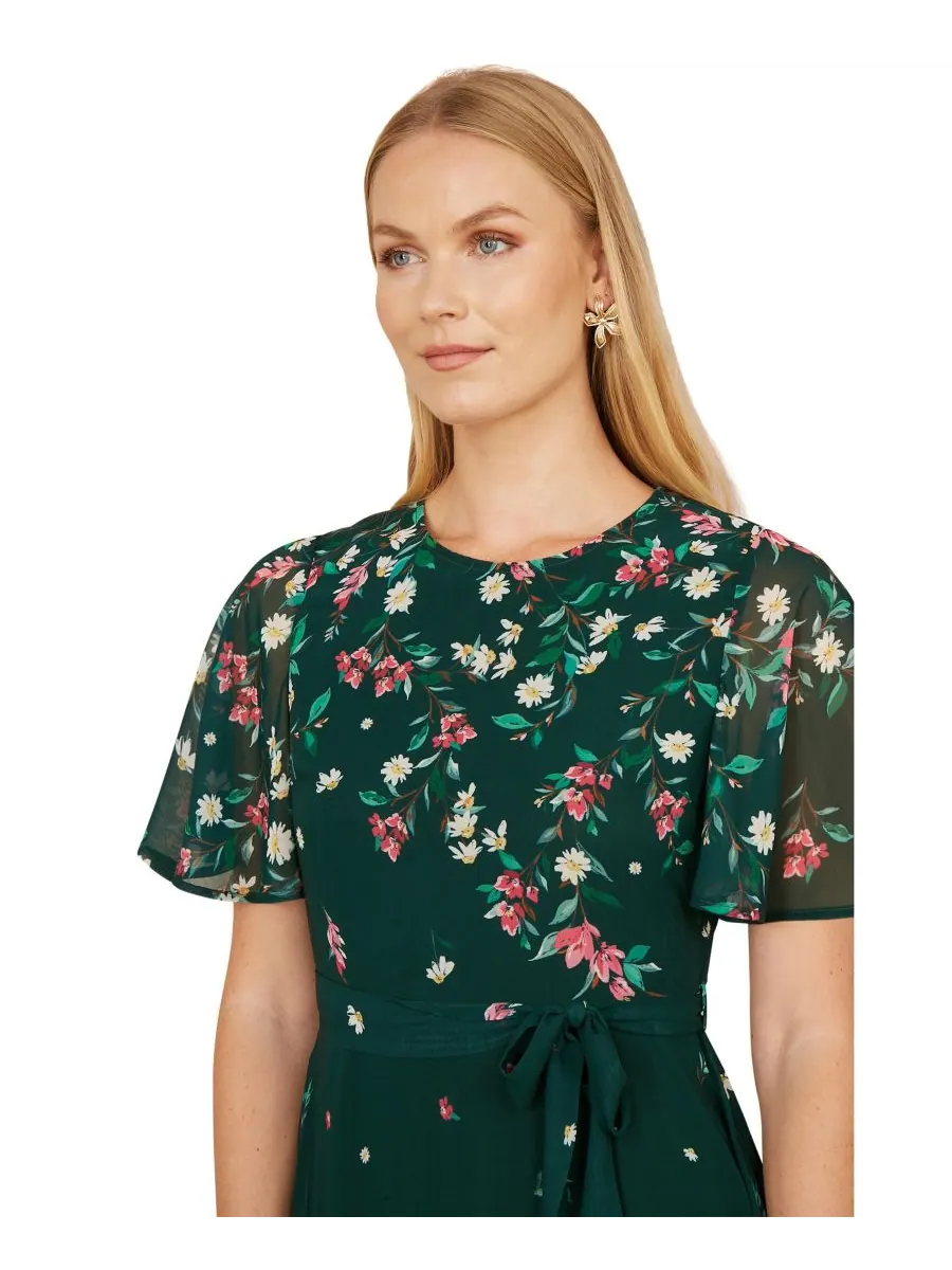 Женское платье-скейтер с зеркальными вставками в виде ромашек Yumi — изображение 8 из 8, зеленый