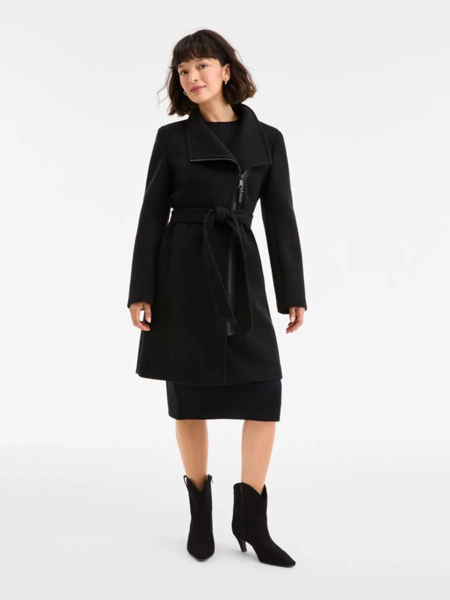 Женское асимметричное пальто с застежкой-молнией спереди и поясом DKNY