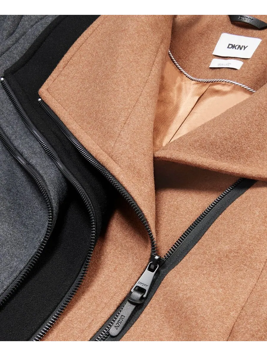 Женское асимметричное пальто с застежкой-молнией спереди и поясом DKNY — изображение 5 из 5, черный