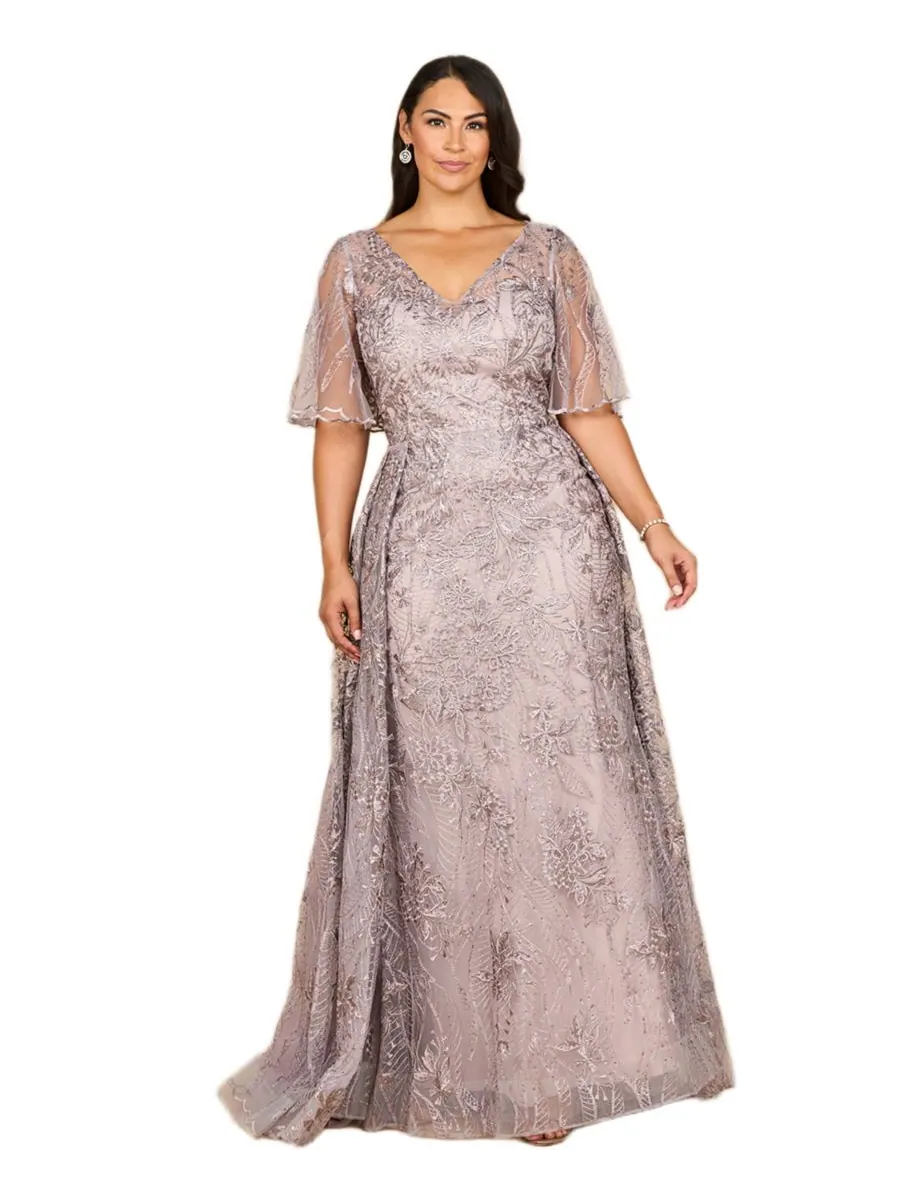Женское кружевное платье-накидка облегающего силуэта с V-образным вырезом и рукавами-кейпом Lara — изображение 1 из 3