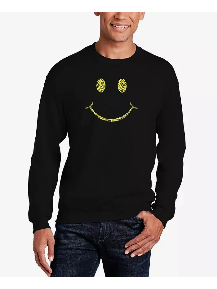 Мужская толстовка Be Happy Smiley Face Word Art с круглым вырезом LA Pop Art — изображение 1 из 3, черный
