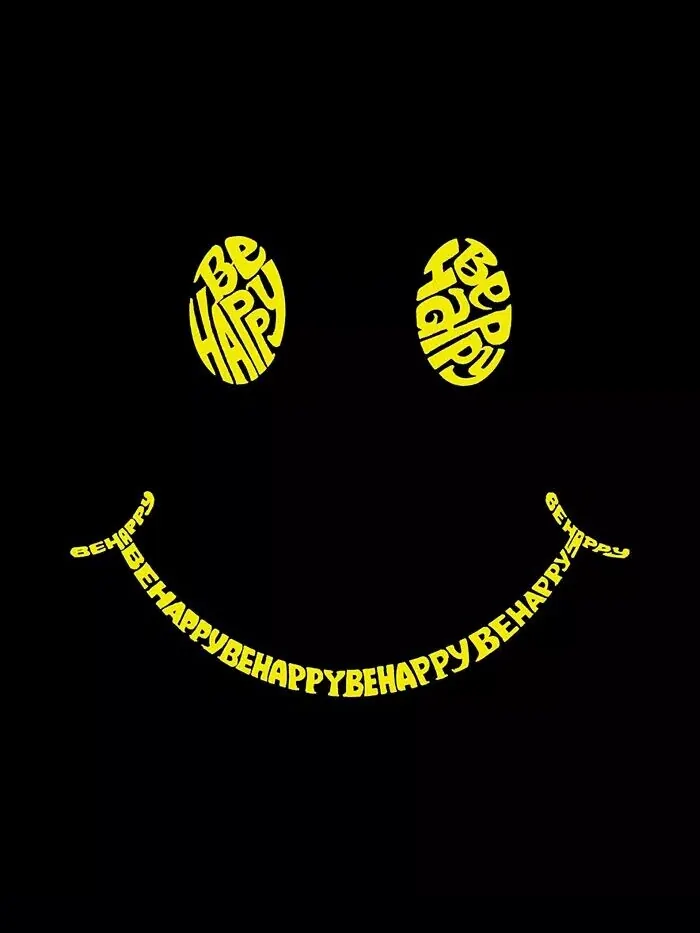 Мужская толстовка Be Happy Smiley Face Word Art с круглым вырезом LA Pop Art — изображение 3 из 3, черный