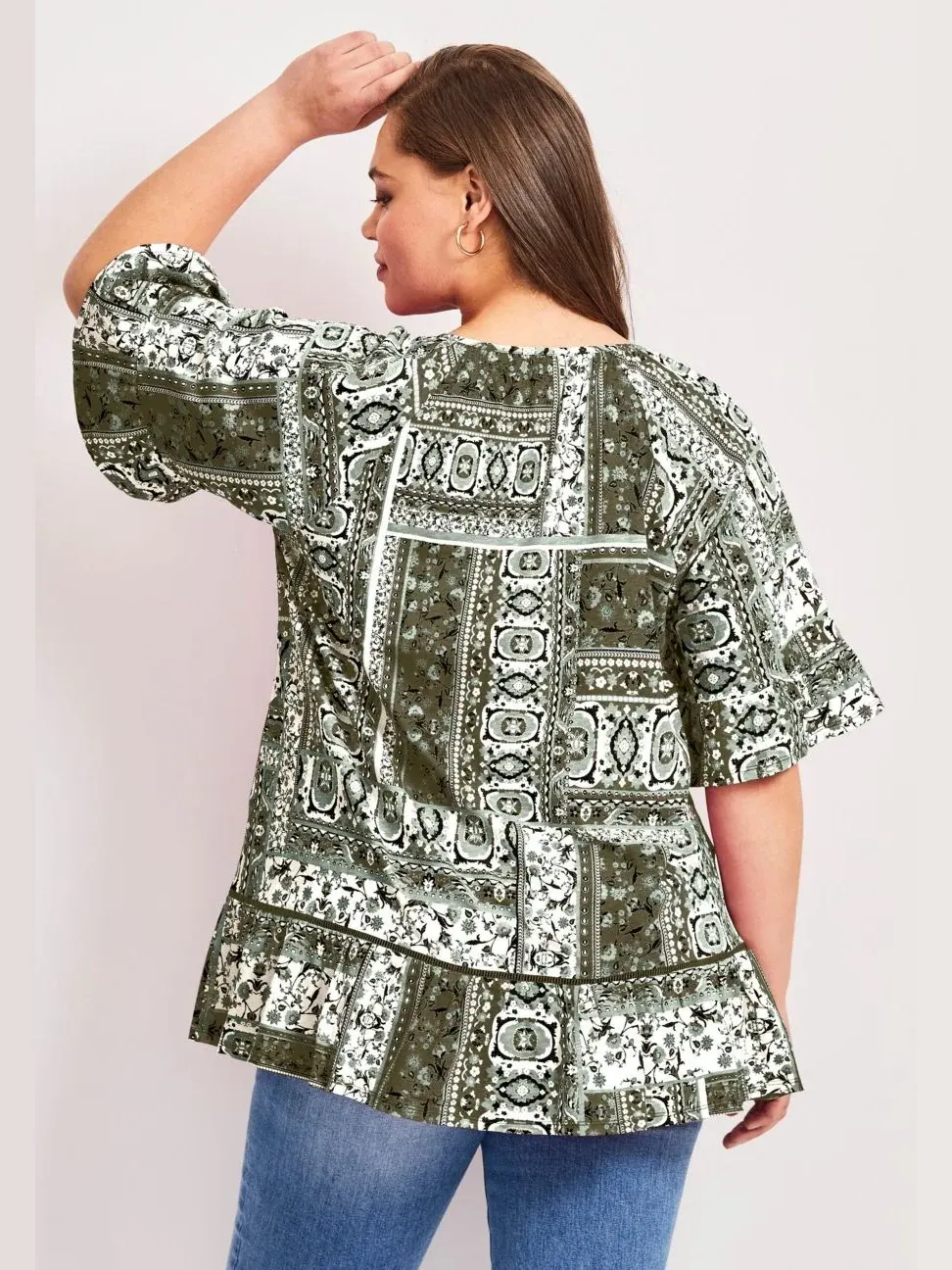 Женский топ с рукавами-крылышками AVENUE, оливковый patchwork — изображение 3 из 3, зеленый