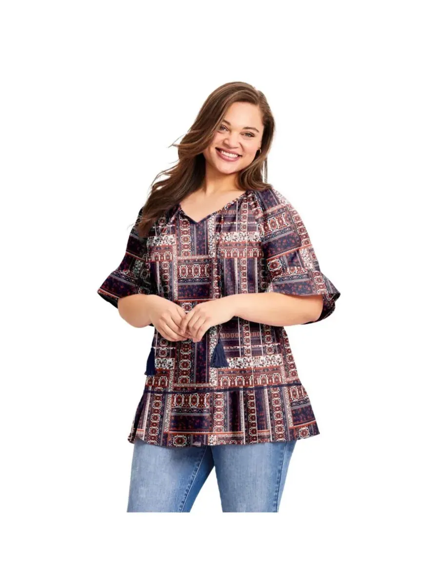 Женский топ с рукавами-крылышками AVENUE, Americana Patchwork — изображение 1 из 3